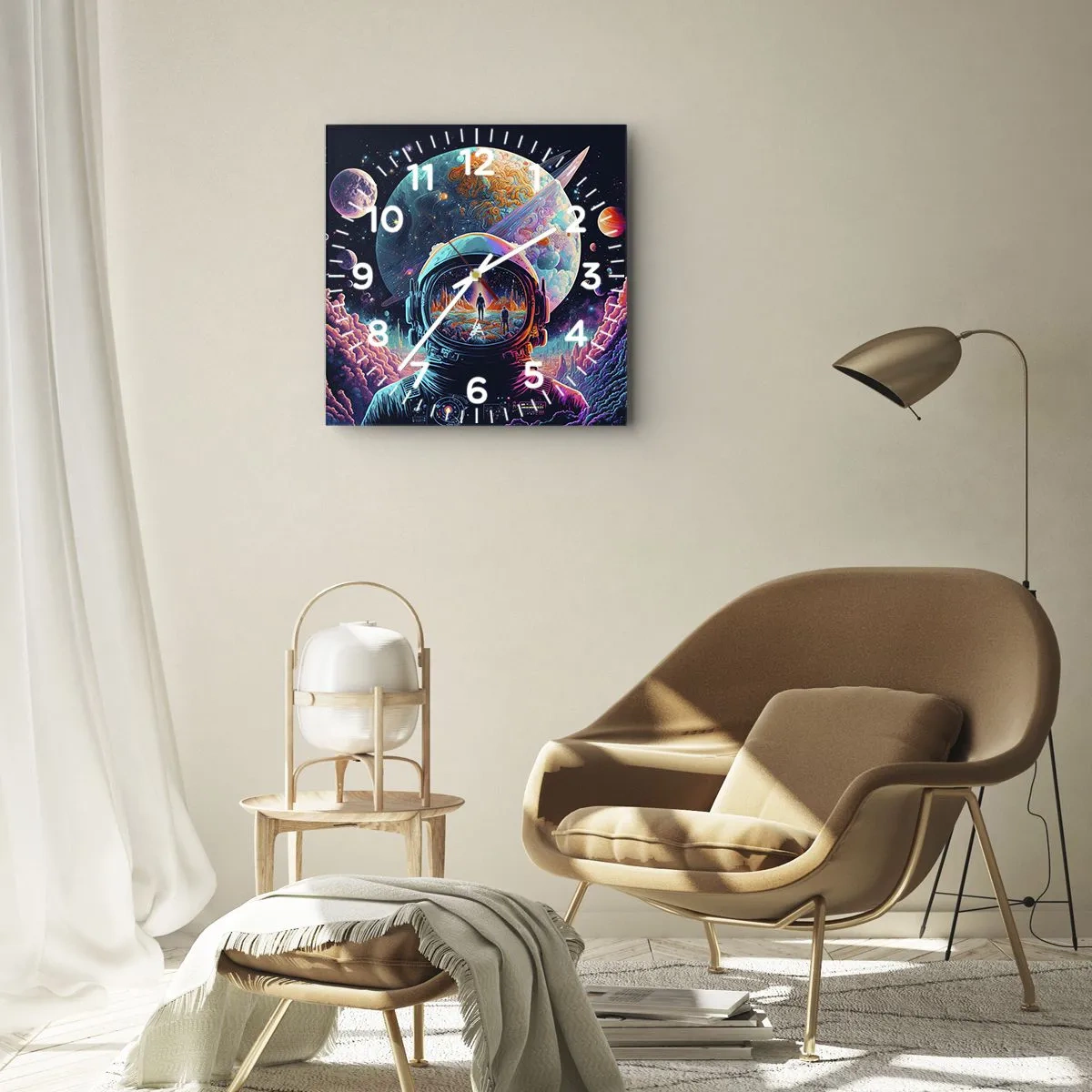 Orologio da parete - Orologio in Vetro - Astronauta nello spazio con un paesaggio planetario colorato - 30x30cm - I filosofi non l'avevano pensato - Decorazione murale moderna per soggiorno e camera da letto ARTTOR