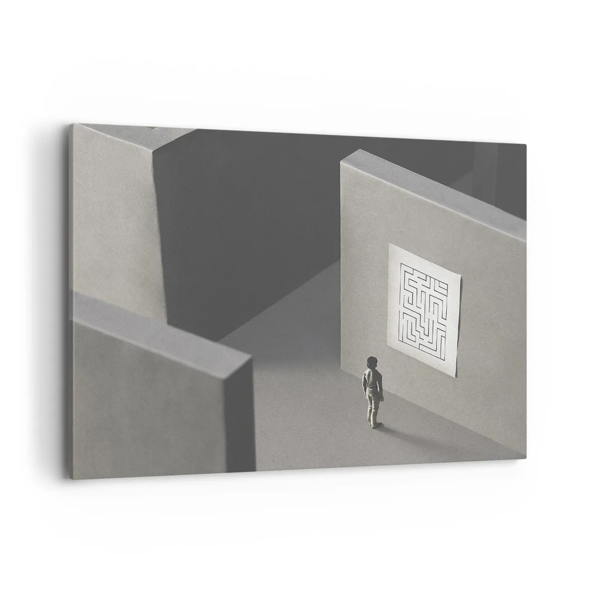 Quadro su tela - Stampe su Tela - Una figura in un labirinto che guarda una mappa appesa - 100x70cm - Ma dove mi trovo? - Decorazione murale moderna per soggiorno e camera da letto ARTTOR