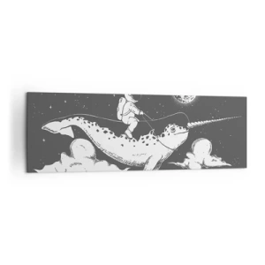 Quadro su tela - Stampe su Tela - Un astronauta sul dorso di un narvalo che fluttua in una scena spaziale. - 160x50cm - Il cavaliere dello spazio - Decorazione murale moderna per soggiorno e camera da letto ARTTOR