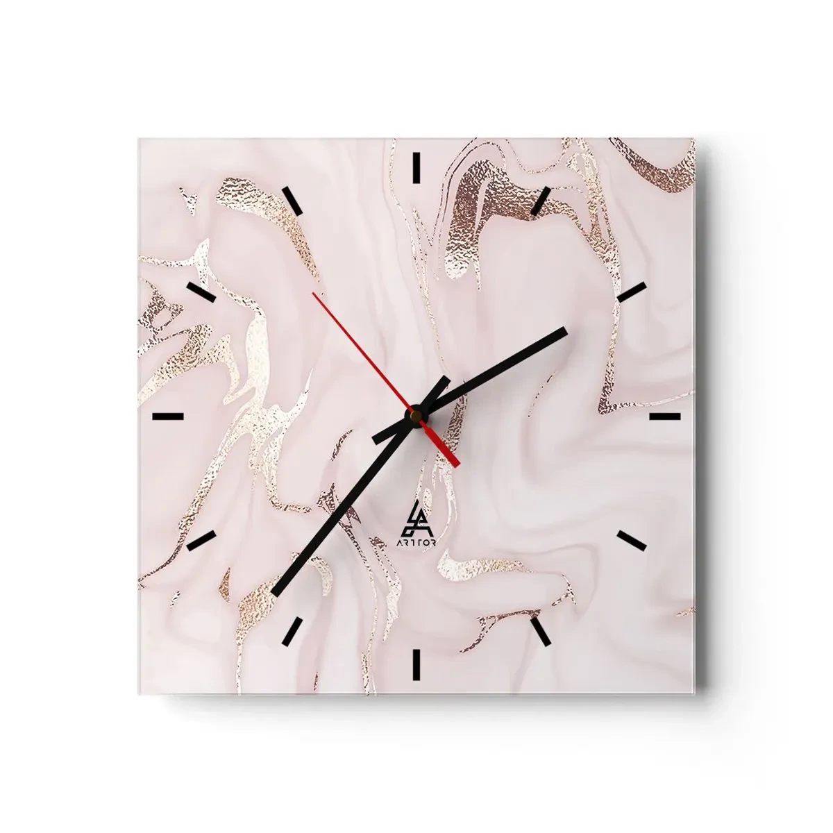 Orologio da parete - Orologio in Vetro - Elegante astrazione nei toni del rosa e dell'oro - 30x30cm - Nella follia rosa - Decorazione murale moderna per soggiorno e camera da letto ARTTOR