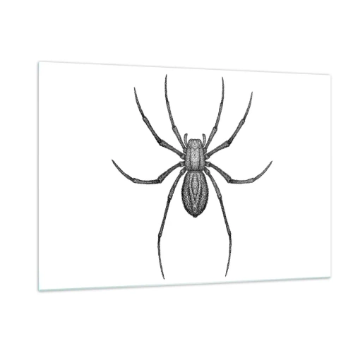 Quadro su vetro - Illustrazione in stile retrò di un ragno nero su sfondo bianco - 120x80cm - Precisione inquietante - Decorazione murale moderna per soggiorno e camera da letto ARTTOR