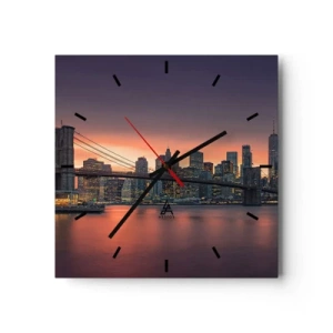 Orologio da parete - Orologio in Vetro - Panorama notturno della città con un ponte e un cielo illuminato - 30x30cm - Immersa nel silenzio lilla - Decorazione murale moderna per soggiorno e camera da letto ARTTOR