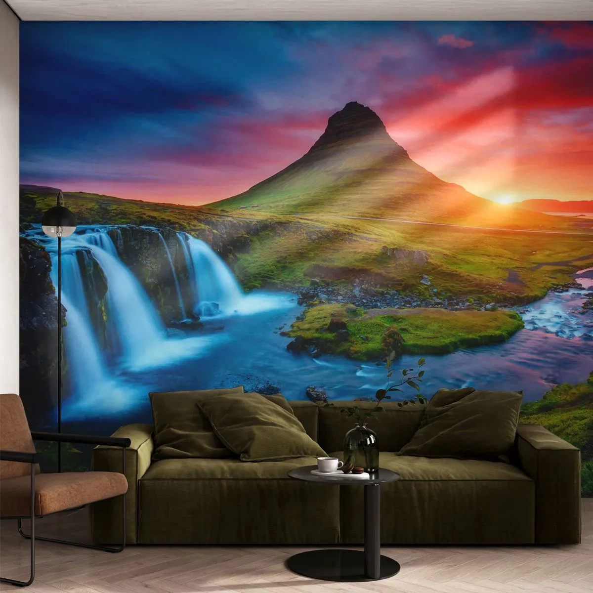 Fotomurali Premium Sand - Islanda: acqua e fuoco - Paesaggio, Islanda, Kirkjufellsfoss - 100x70 cm