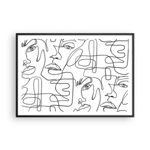 Poster in cornice nera - Un disegno minimalista di un viso con linee su uno sfondo chiaro. - 100x70cm - Emozioni intrecciate - Decorazione murale moderna per soggiorno e camera da letto ARTTOR