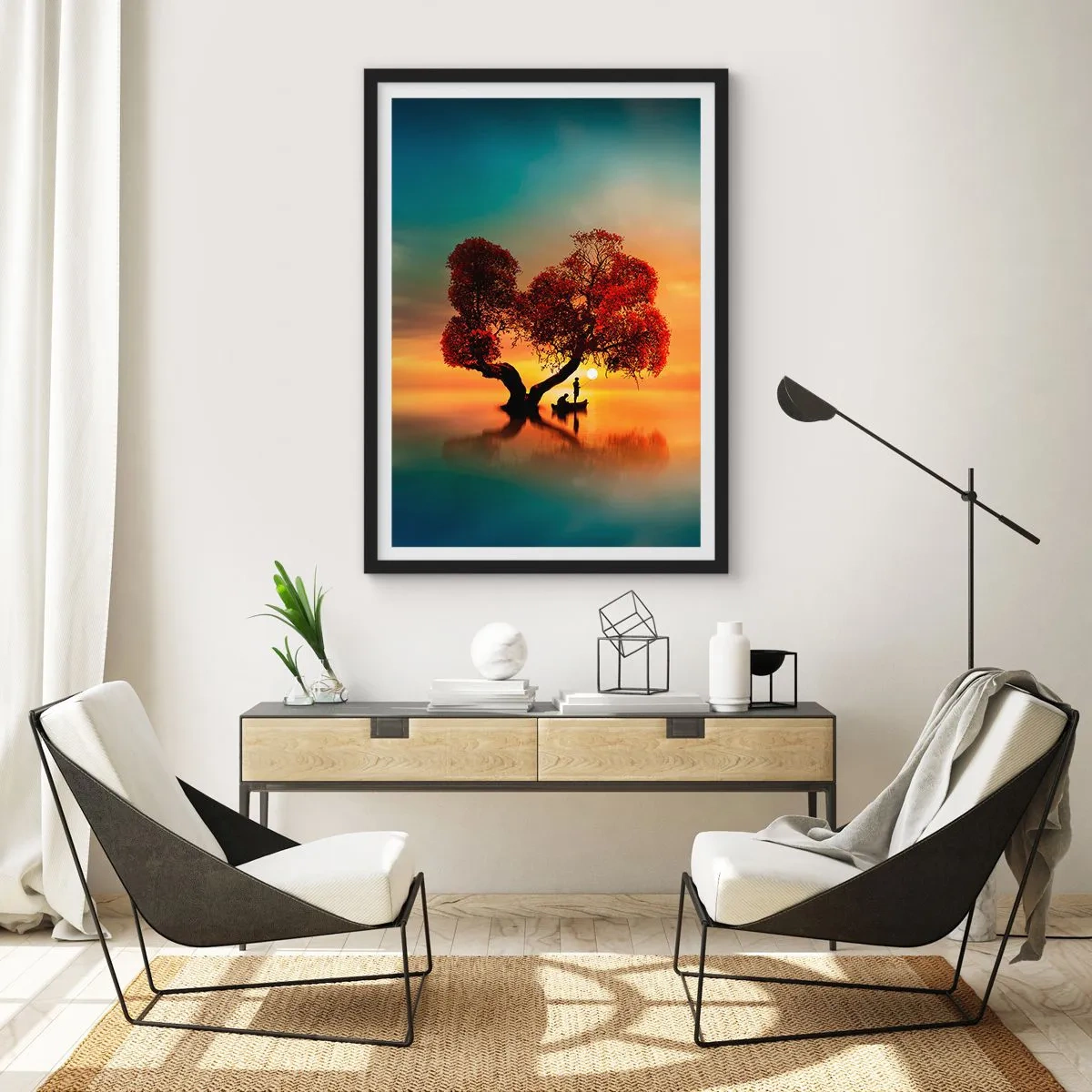 Poster in cornice nera - Albero a forma di cuore al tramonto - 50x70cm - Gli esiliati e il silenzio fuori dal mondo - Decorazione murale moderna per soggiorno e camera da letto ARTTOR