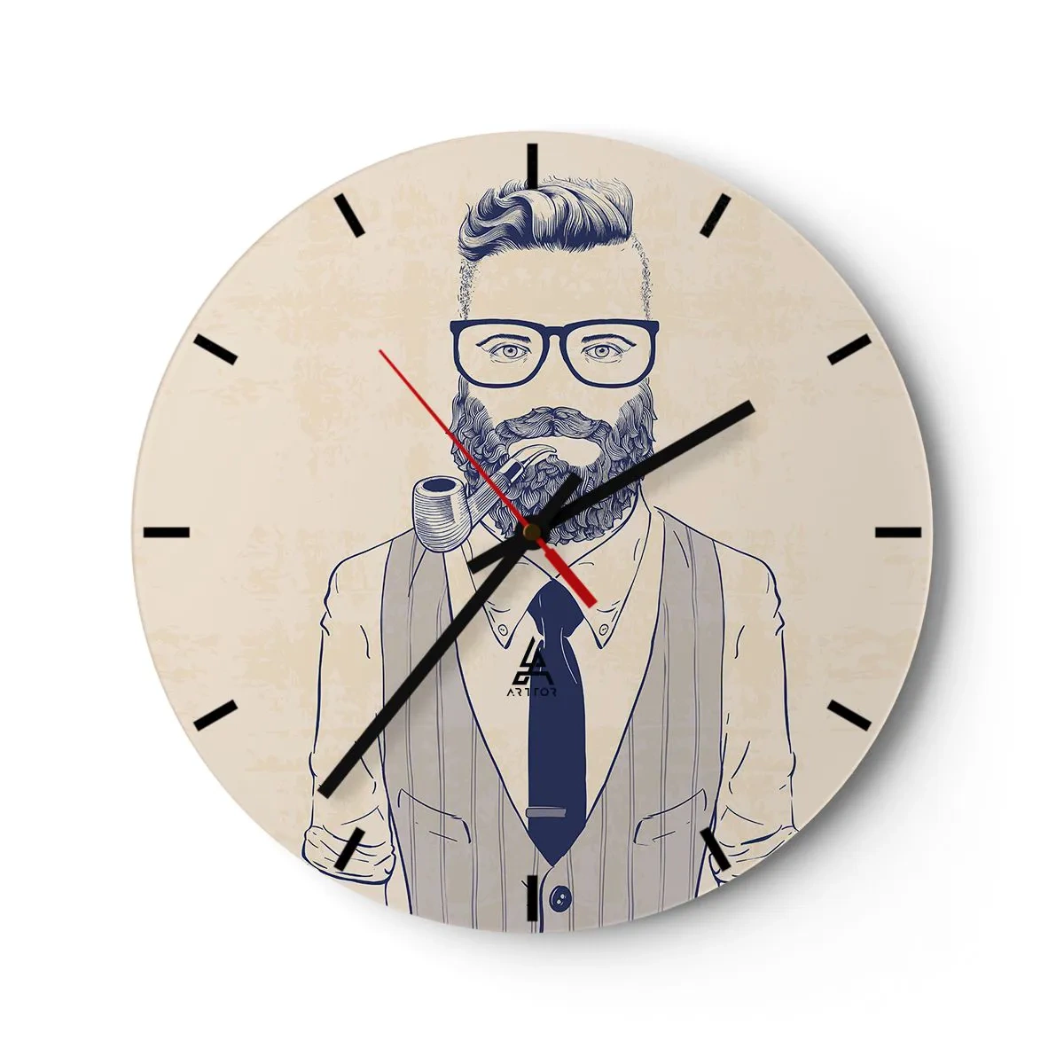 Orologio da parete - Orologio in Vetro - Immagine hipster di un uomo barbuto con la pipa - 30x30cm - Allegro, maschile e alla moda - Decorazione murale moderna per soggiorno, cucina e camera da letto ARTTOR