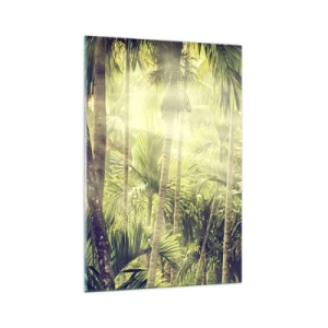 Quadro su vetro - Raggi di sole in una foresta tropicale di palme - 70x100cm - Nell'afa verde - Decorazione murale moderna per soggiorno e camera da letto ARTTOR