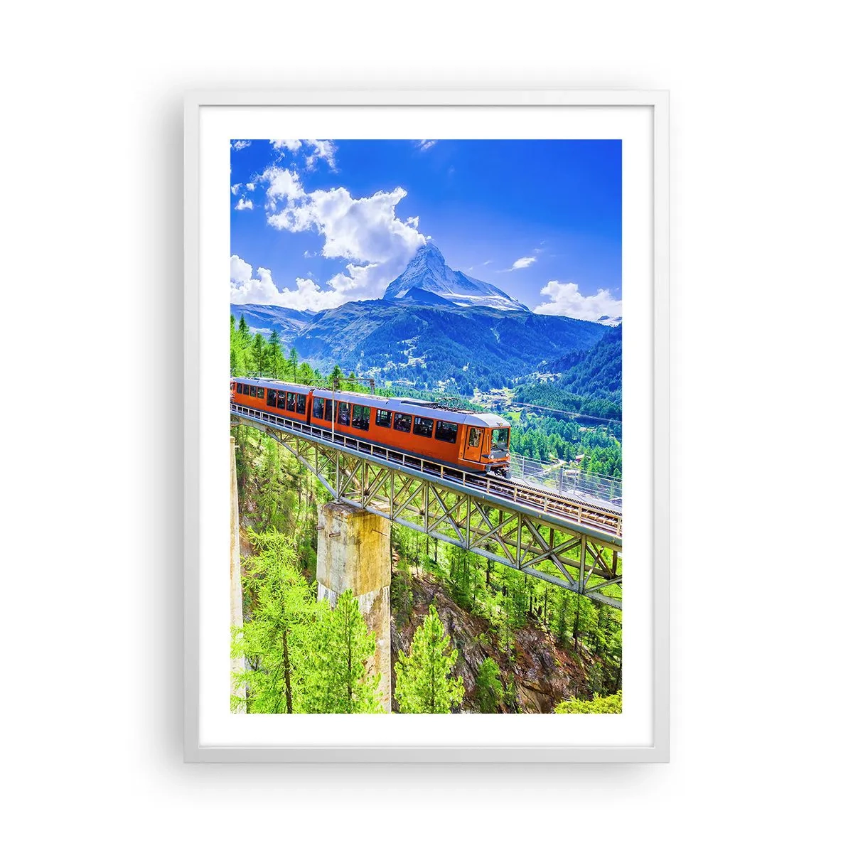 Poster in cornice bianca - Ferrovia alpina - 50x70 cm