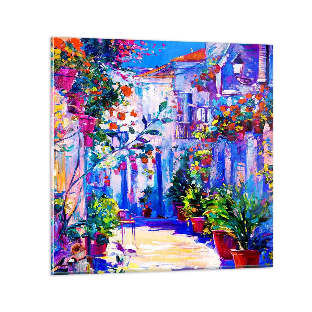 Quadro su vetro - Impressionismo: stradina italiana - 30x30 cm