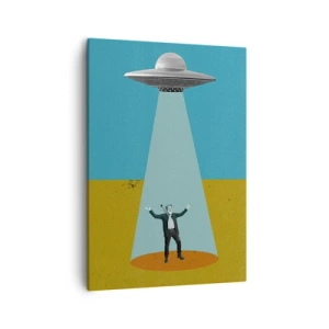 Quadro su tela - Stampe su Tela - Un uomo alla luce di un UFO sullo sfondo di un paesaggio colorato - 50x70cm - Incontro ravvicinato - Decorazione murale moderna per soggiorno e camera da letto ARTTOR