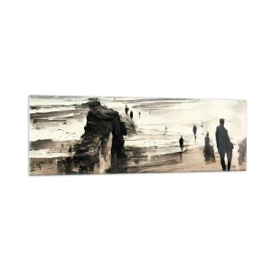 Quadro su vetro - Passeggiatori sulla spiaggia in un paesaggio tranquillo - 160x50cm - Convocati - Decorazione murale moderna per soggiorno e camera da letto ARTTOR