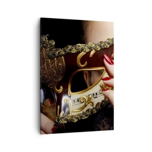 Quadro su tela - Stampe su Tela - Una donna che indossa una maschera veneziana decorata con oro e pizzo. - 50x70cm - Il mio mondo è barocco - Decorazione murale moderna per soggiorno e camera da letto ARTTOR
