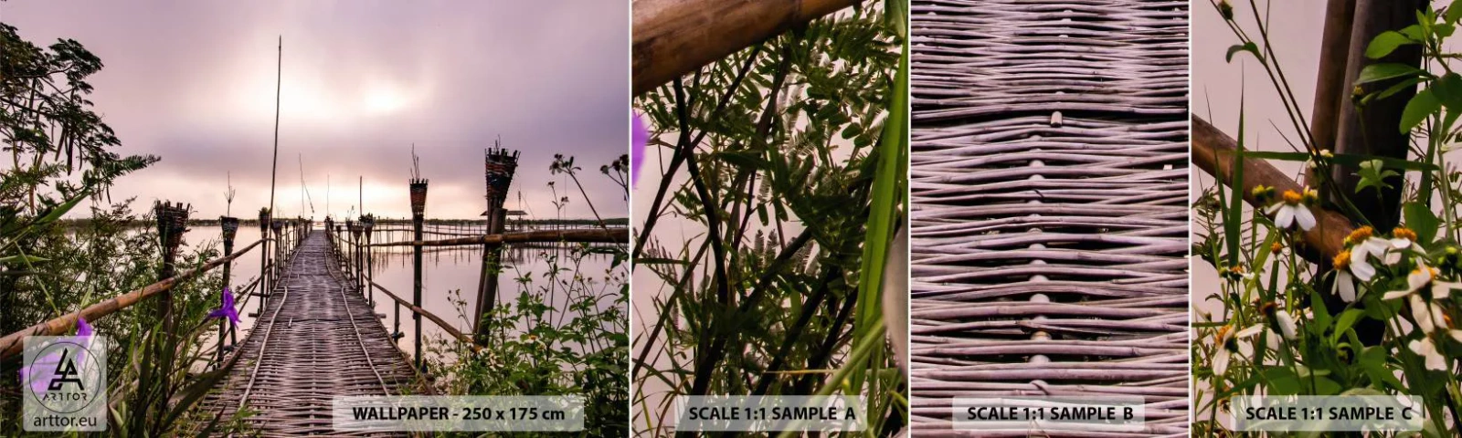 Campione di Fotomurale Adesivo Deluxe Sticker - Pace e silenzio dell'Asia - Paesaggio, Fiume, Bambù - 100x30 cm