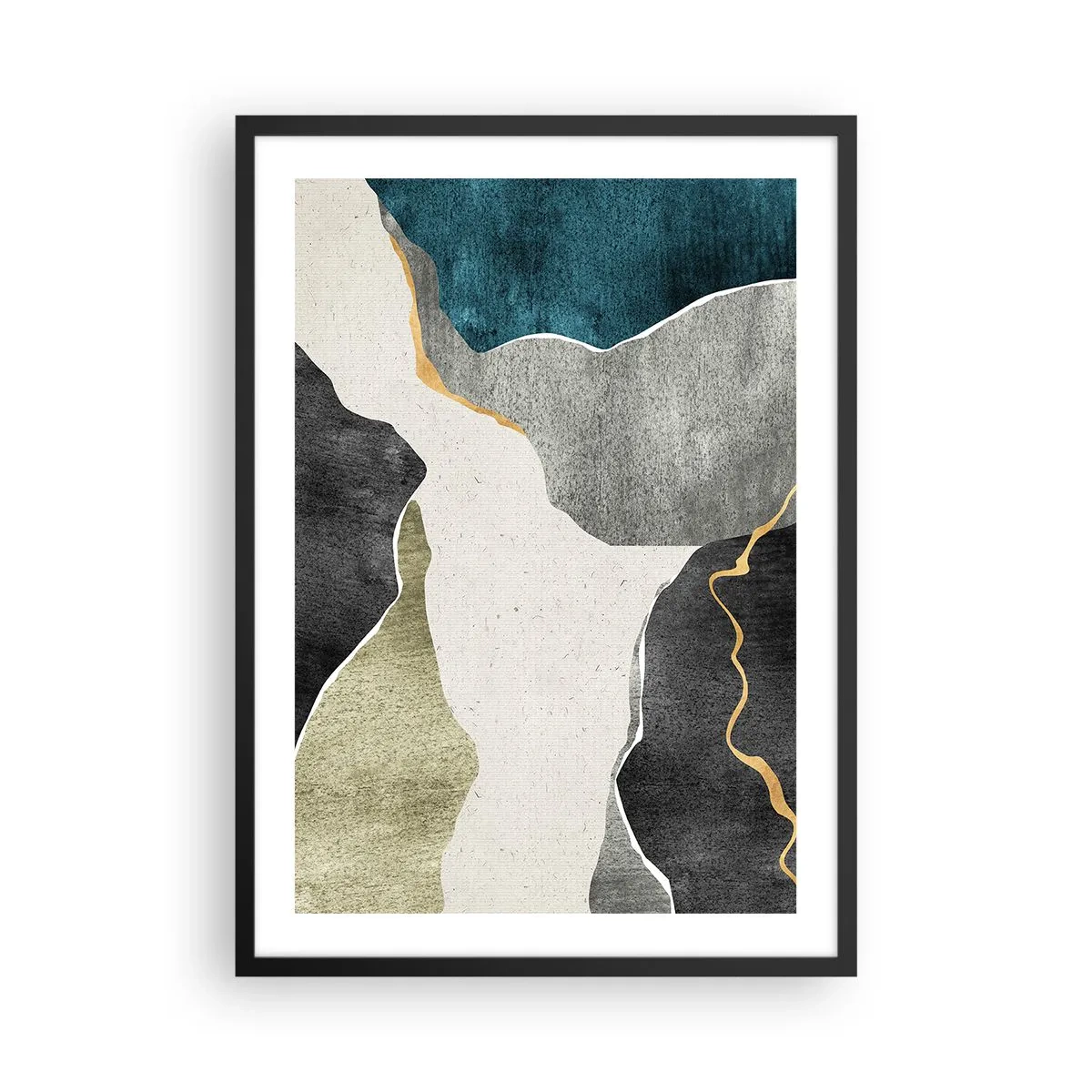 Poster in cornice nera - Composizione astratta con forme geometriche - 50x70cm - Composizione mosaico con filo d'oro - Decorazione murale moderna per soggiorno e camera da letto ARTTOR
