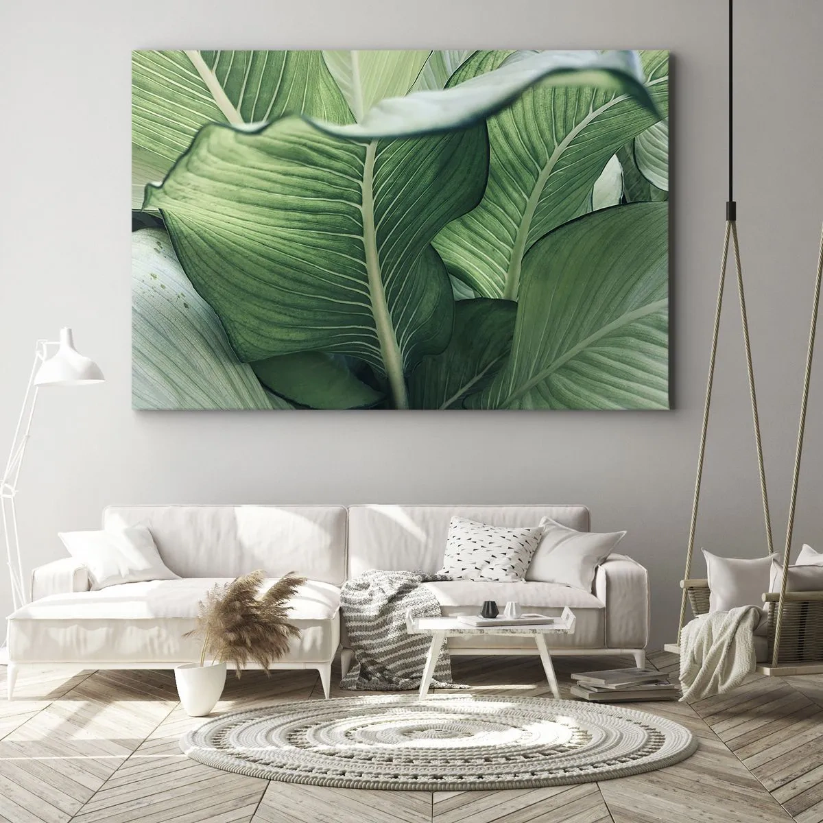 Quadro su tela - Stampe su Tela - Foglie verdi con dettagli e struttura espressivi - 70x50cm - Una vita intensamente verde - Decorazione murale moderna per soggiorno e camera da letto ARTTOR