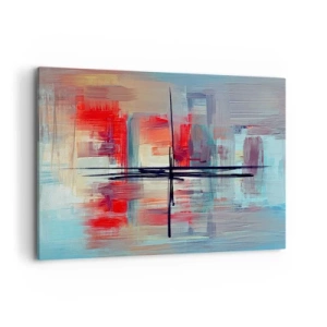 Quadro su tela - Stampe su Tela - Una composizione astratta con colori intensi, linee e forme geometriche. - 120x80cm - Paesaggio in una dimensione sconosciuta - Decorazione murale moderna per soggiorno e camera da letto ARTTOR