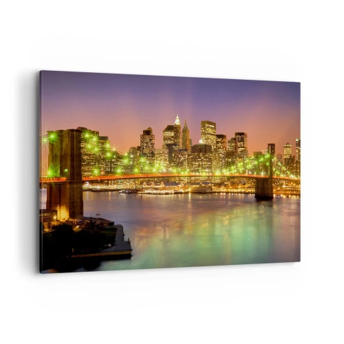 Quadro su tela - Stampe su Tela - Ponte illuminato in una città moderna di notte - 100x70cm - Qui la luce non si spegne mai - Decorazione murale moderna per soggiorno e camera da letto ARTTOR