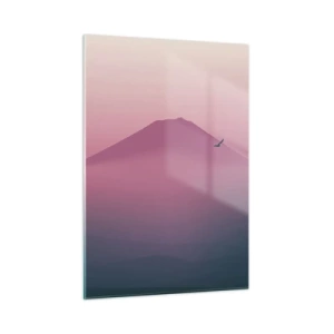 Quadro su vetro - Un paesaggio minimalista con una montagna e uccelli dai colori pastello. - 50x70cm - Viandanti sopra le nuvole - Decorazione murale moderna per soggiorno e camera da letto ARTTOR