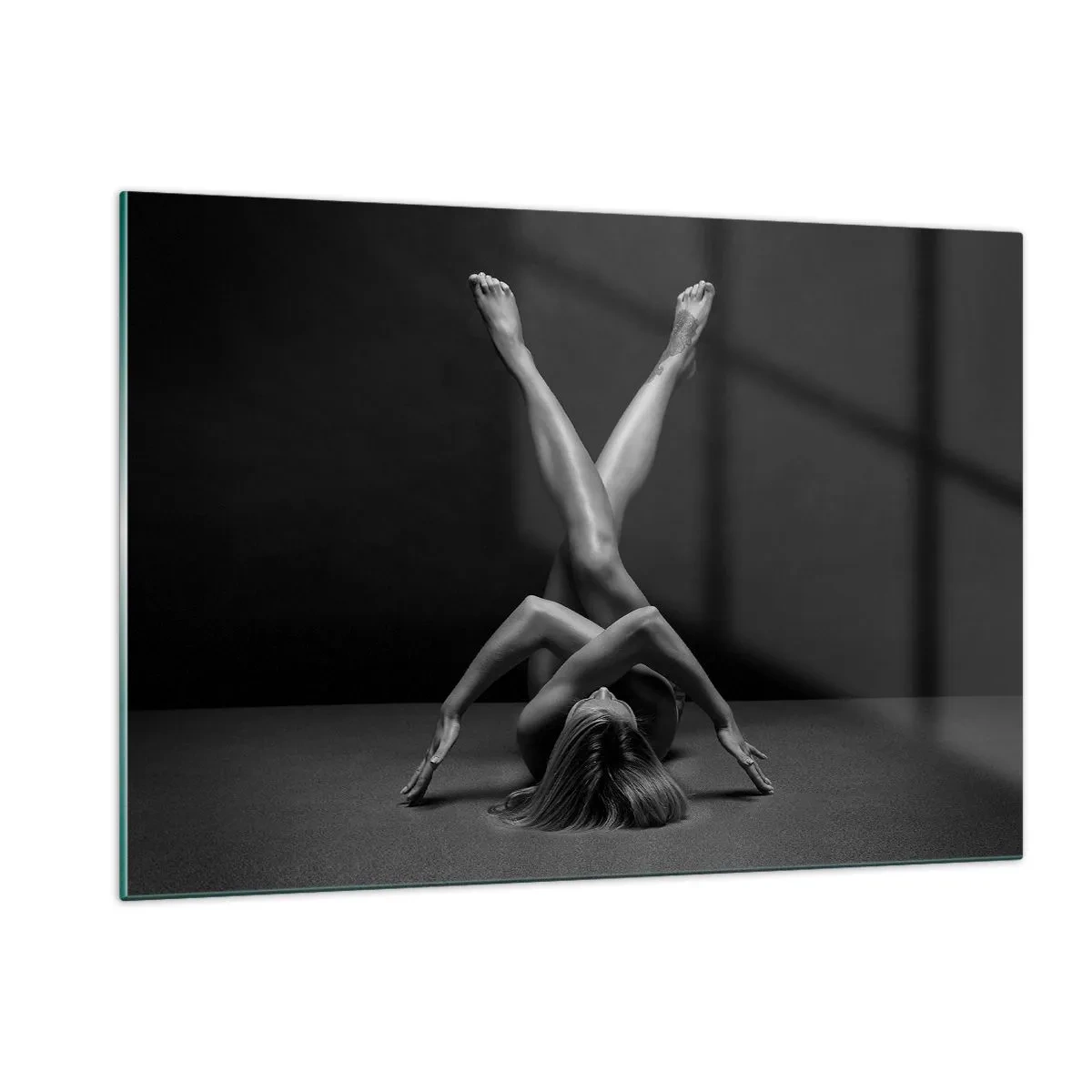 Quadro su vetro - Nudo femminile in una composizione corporea geometrica - 120x80cm - Geometria del nudo - Decorazione murale moderna per soggiorno e camera da letto ARTTOR