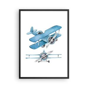 Poster in cornice nera - Biplani blu acquerello - 50x70cm - Nato per vincere - Decorazione murale moderna per soggiorno e camera da letto ARTTOR