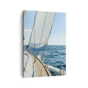 Quadro su tela - Stampe su Tela - Una barca a vela su un mare calmo sotto un cielo azzurro - 50x70cm - Benvenuta avventura - Decorazione murale moderna per soggiorno e camera da letto ARTTOR