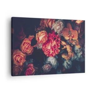 Quadro su tela - Stampe su Tela - Un mazzo di fiori vari in toni scuri - 70x50cm - Come i maestri olandesi - Decorazione murale moderna per soggiorno e camera da letto ARTTOR