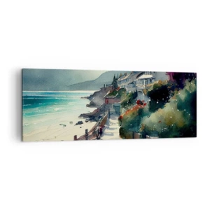 Quadro su tela - Stampe su Tela - Lungomare con case e vegetazione - 140x50cm - Cittadina mediterranea - Decorazione murale moderna per soggiorno e camera da letto ARTTOR