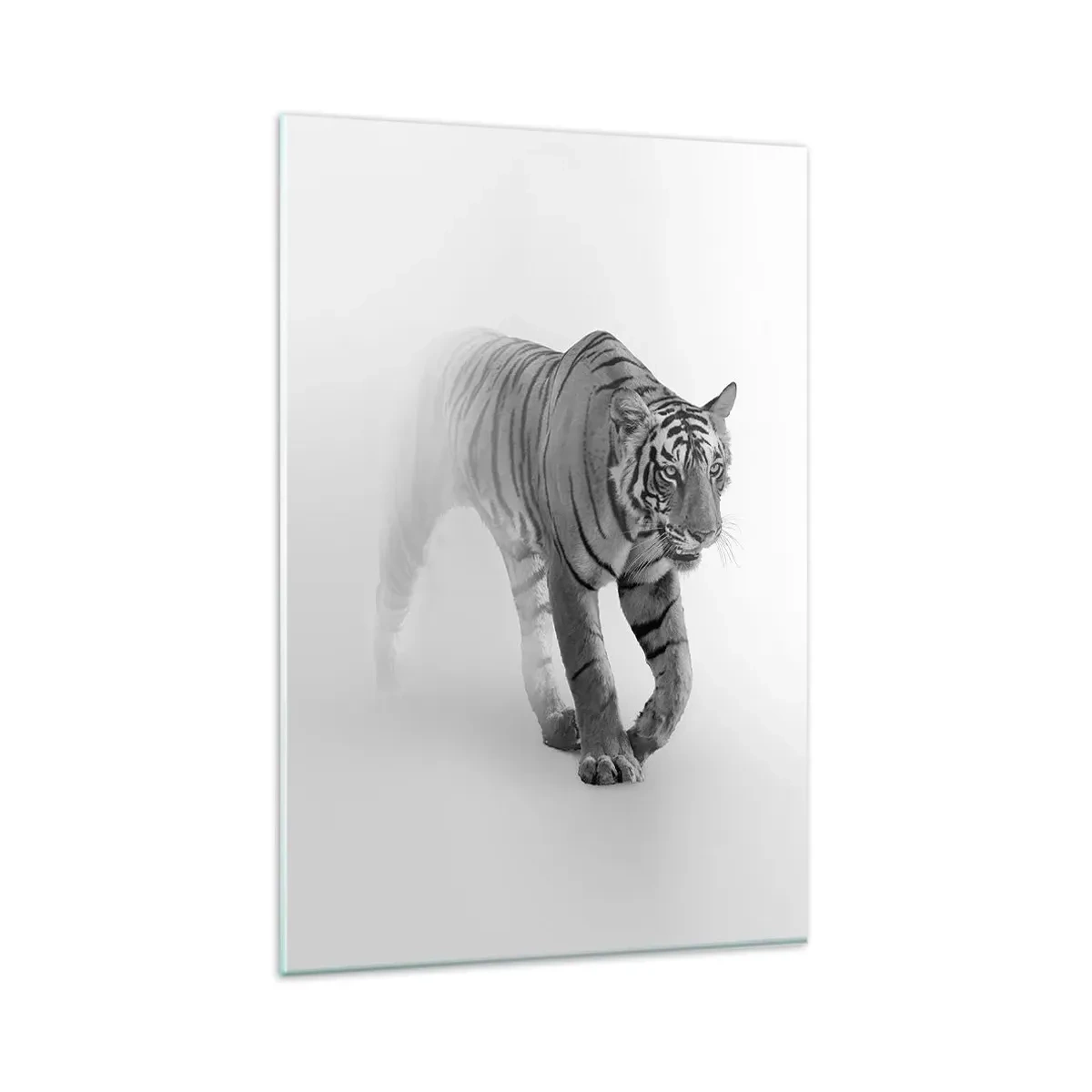 Quadro su vetro - Una tigre che emerge dalla nebbia - 80x120cm - Incantato nella nebbia - Decorazione murale moderna per soggiorno e camera da letto ARTTOR