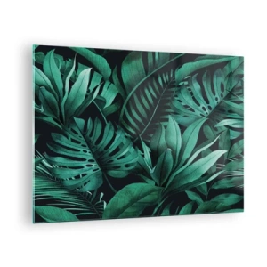 Quadro su vetro - Lussureggianti foglie verdi in una composizione tropicale - 70x50cm - Dal profondo del verde tropicale - Decorazione murale moderna per soggiorno e camera da letto ARTTOR
