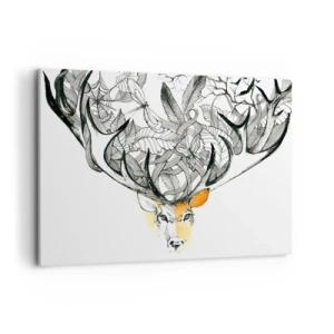 Quadro su tela - Stampe su Tela - Sottile grafica di cervo con corna decorative - 100x70cm - I corni dell'abbondanza - Decorazione murale moderna per soggiorno e camera da letto ARTTOR