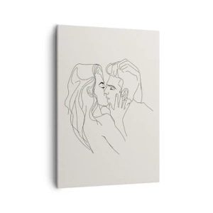 Quadro su tela - Stampe su Tela - Un'illustrazione minimalista di una coppia in un abbraccio amorevole - 50x70cm - Intrecciati dal sentimento - Decorazione murale moderna per soggiorno e camera da letto ARTTOR
