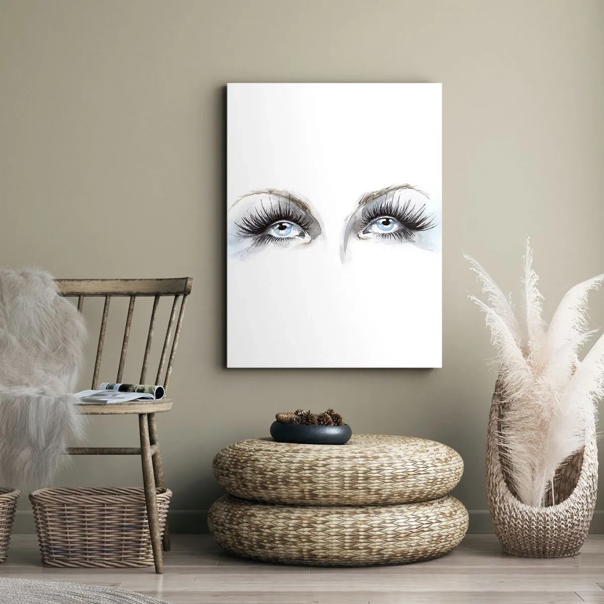 Quadro su tela - Stampe su Tela - Acquerello con occhi azzurri e accenti delicati - 50x70cm - Occhi d'angelo? - Decorazione murale moderna per soggiorno e camera da letto ARTTOR