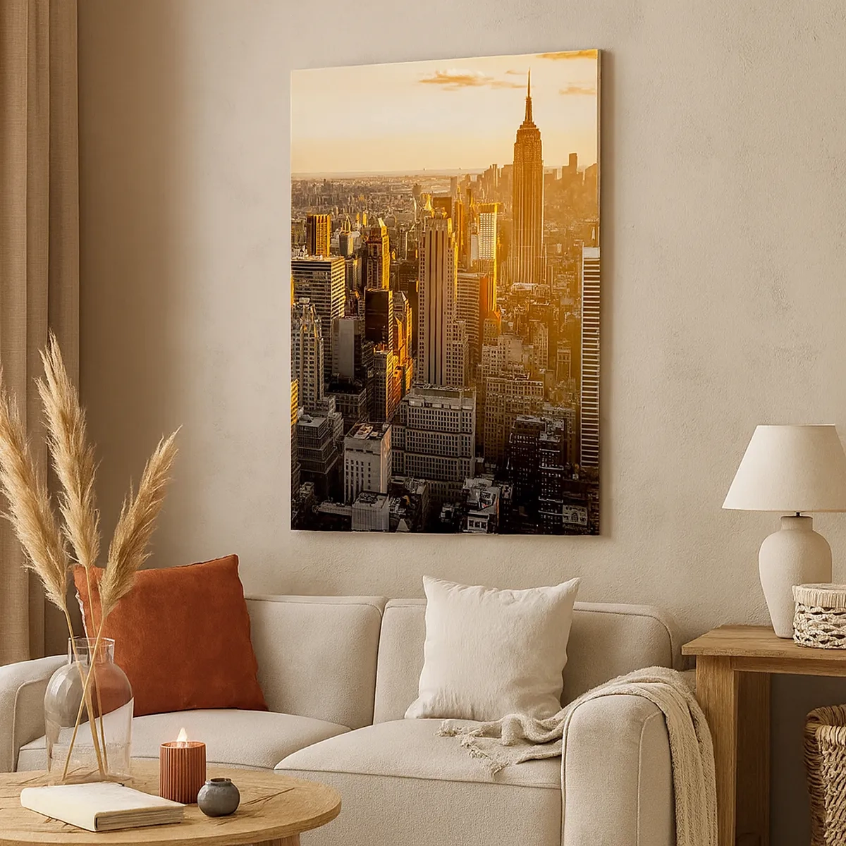 Quadro su tela - Stampe su Tela - Skyline di New York City al tramonto con vista sull'Empire State Building - 50x70cm - Crescere al sole - Decorazione murale moderna per soggiorno e camera da letto ARTTOR
