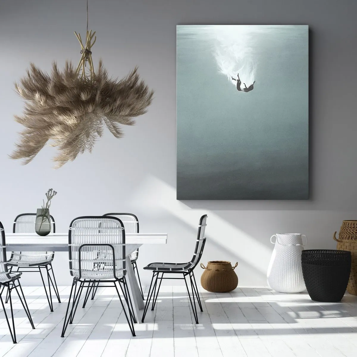 Quadro su tela - Stampe su Tela - Una figura immersa in acque profonde e turchesi - 50x70cm - Nell'abbraccio dell'oceano - Decorazione murale moderna per soggiorno e camera da letto ARTTOR