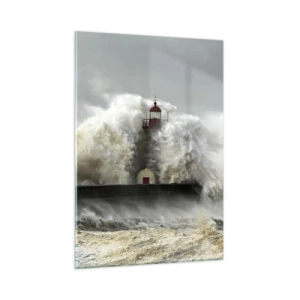 Quadro su vetro - Un faro circondato da onde potenti - 50x70cm - L'ira dell'oceano - Decorazione murale moderna per soggiorno e camera da letto ARTTOR