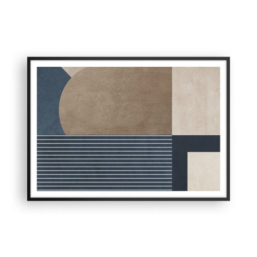 Poster in cornice nera - Figure geometriche nei toni del beige e del blu navy con linee - 100x70cm - Composizione di semplicità e rotondità - Decorazione murale moderna per soggiorno e camera da letto ARTTOR