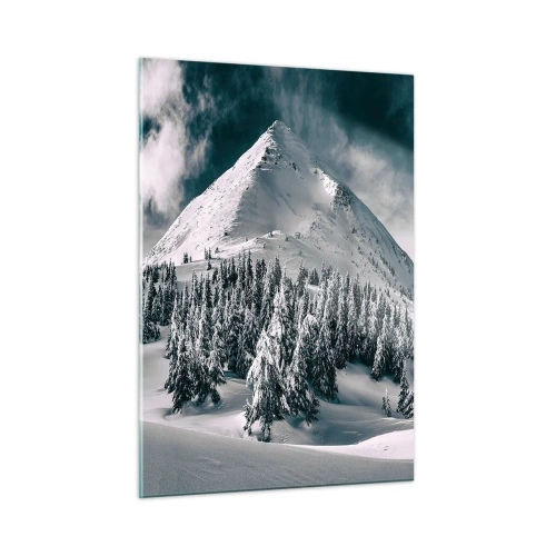 Quadro su vetro - Paesaggio montano invernale con cime innevate e foreste - 50x70cm - Il paese della neve e del ghiaccio - Decorazione murale moderna per soggiorno e camera da letto ARTTOR
