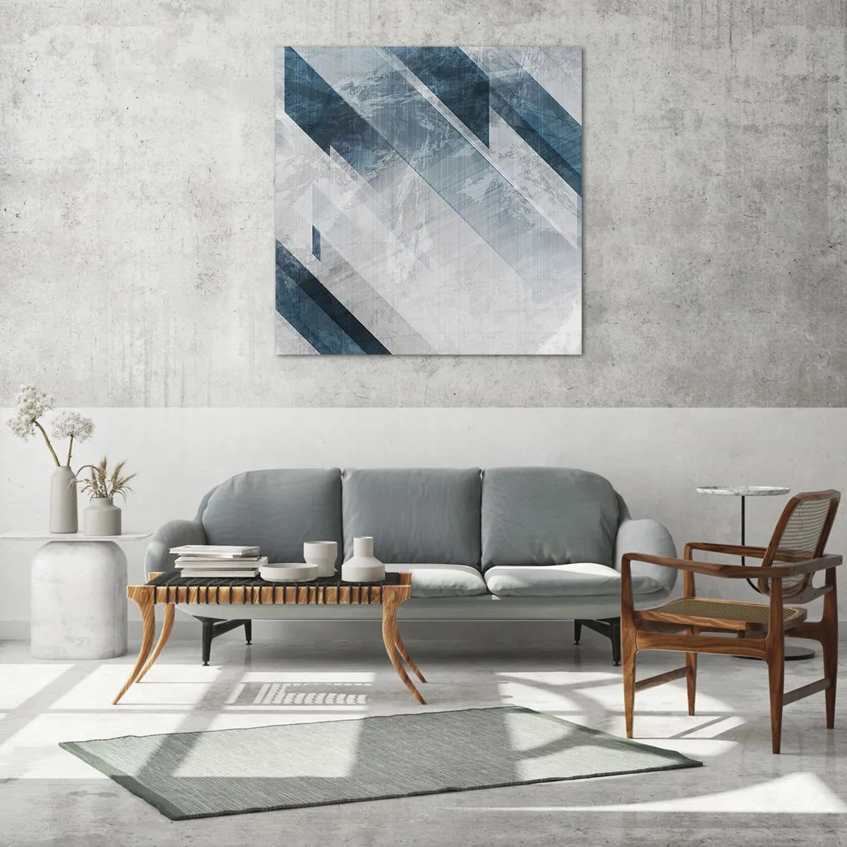 Quadro su vetro - Composizione spaziale: movimento in grigio - 40x40 cm