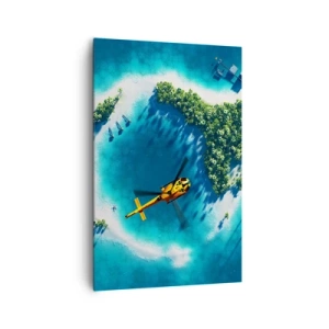 Quadro su tela - Stampe su Tela - Un'isola tropicale circondata da acque turchesi con un elicottero in vista - 80x120cm - Comprati un'isola - Decorazione murale moderna per soggiorno e camera da letto ARTTOR