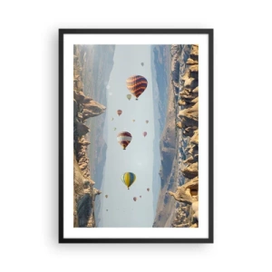 Poster in cornice nera - Mongolfiere che fluttuano su terreni rocciosi - 50x70cm - Qui tutto è possibile - Decorazione murale moderna per soggiorno e camera da letto ARTTOR