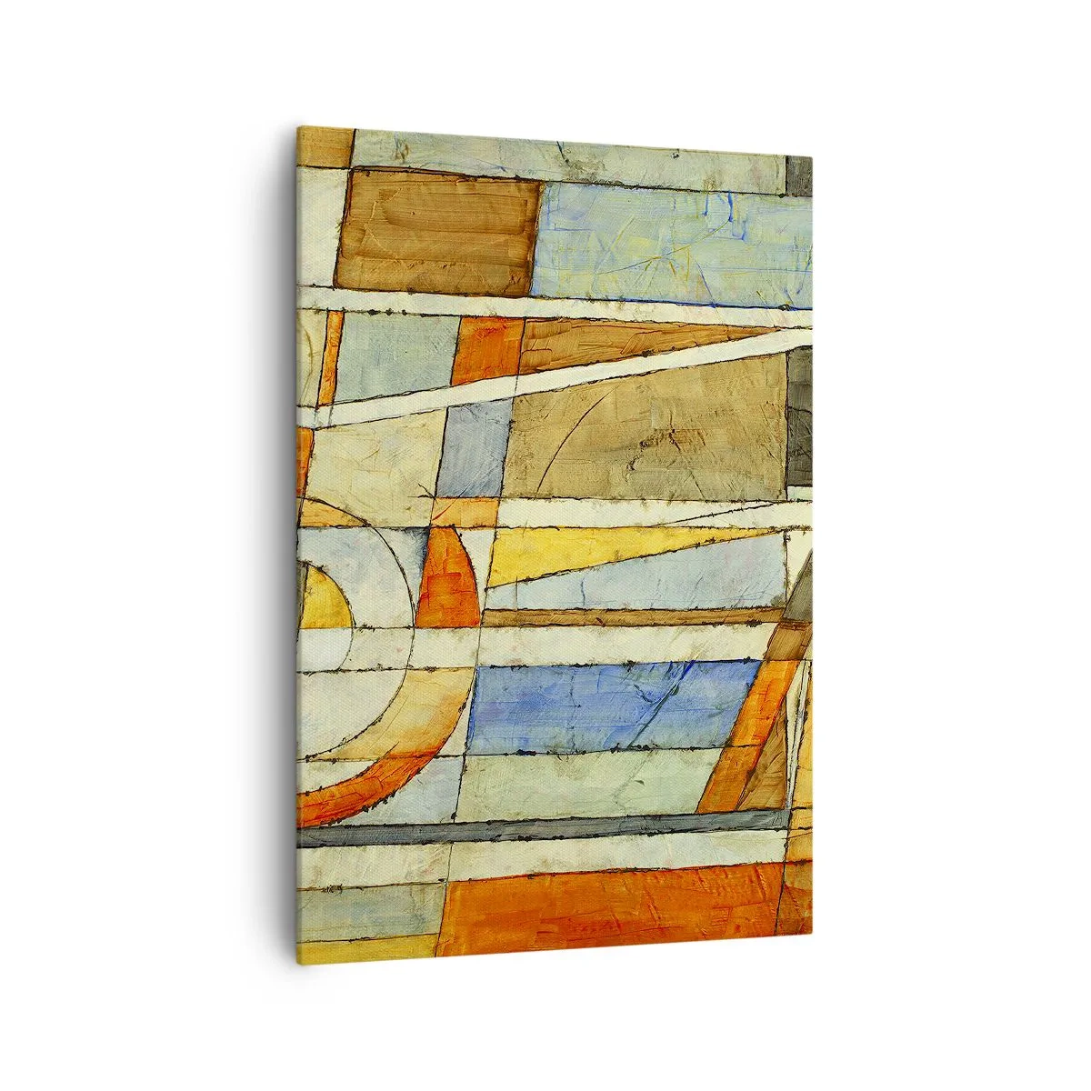 Quadro su tela - Stampe su Tela - Astrazione geometrica nei toni del beige, blu e arancione - 70x100cm - Cubismo in cantiere - Decorazione murale moderna per soggiorno e camera da letto ARTTOR