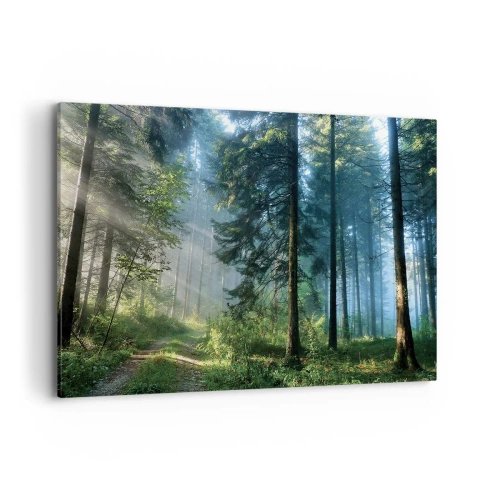 Quadro su tela - Stampe su Tela - Un sentiero nel bosco illuminato dai raggi del sole mattutino - 120x80cm - Raggiante all'alba - Decorazione murale moderna per soggiorno e camera da letto ARTTOR