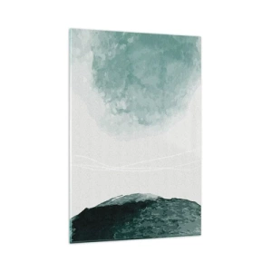 Quadro su vetro - Una delicata composizione astratta nelle tonalità del verde, con forme delicate su uno sfondo chiaro. - 80x120cm - Incontro con la nebbia - Decorazione murale moderna per soggiorno e camera da letto ARTTOR