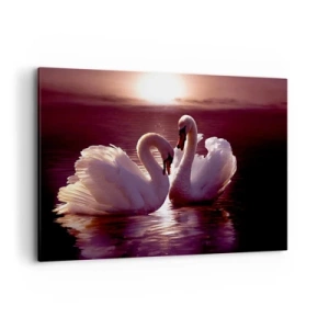 Quadro su tela - Stampe su Tela - Due cigni su un lago calmo al tramonto - 120x80cm - Finché la morte non ci separi - Decorazione murale moderna per soggiorno e camera da letto ARTTOR