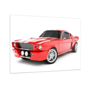 Quadro su vetro - Auto sportiva classica Mustang rossa - 100x70cm - Mustang veloce come il vento - Decorazione murale moderna per soggiorno e camera da letto ARTTOR