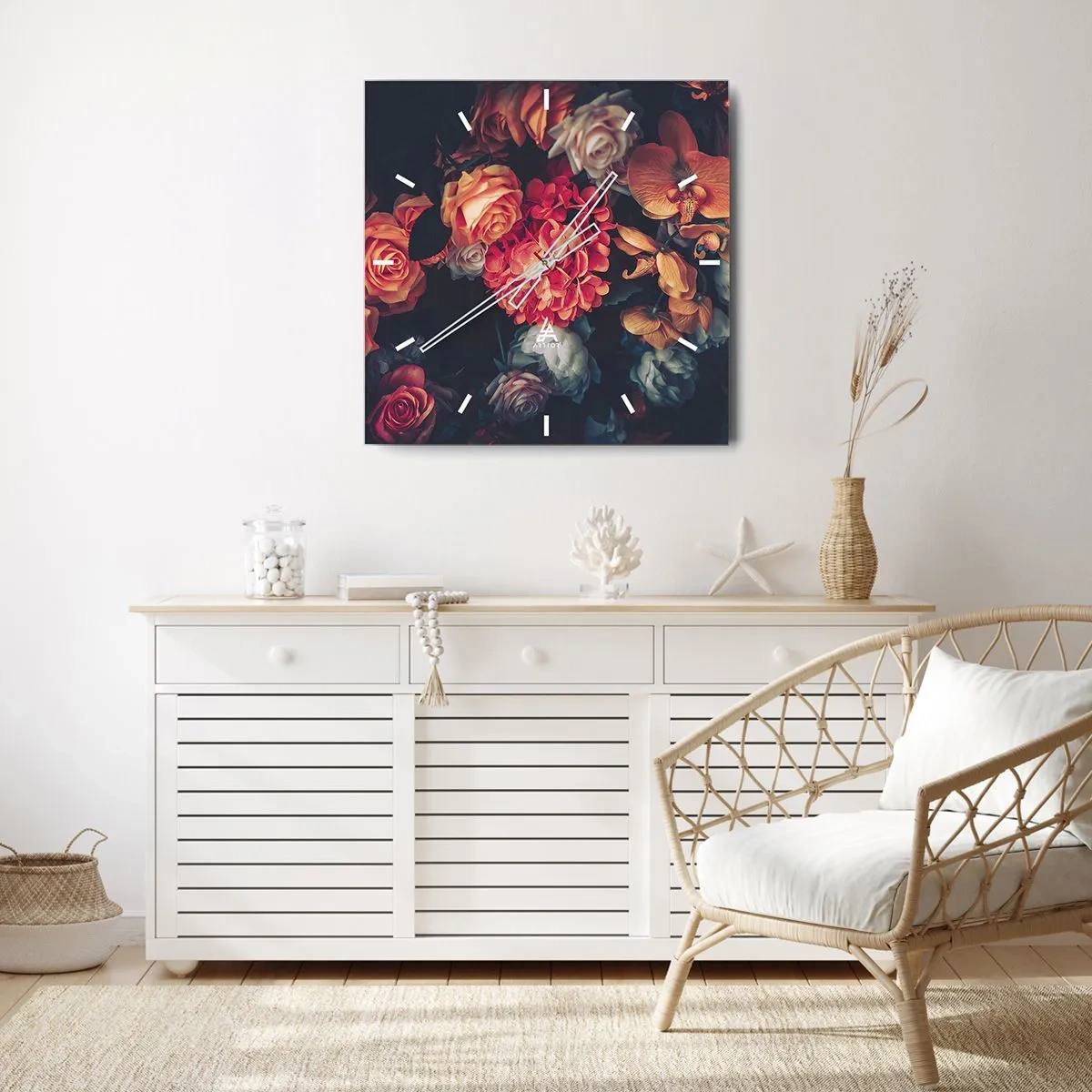 Orologio da parete - Orologio in Vetro - Un mazzo di fiori vari in toni scuri - 30x30cm - Come i maestri olandesi - Decorazione murale moderna per soggiorno e camera da letto ARTTOR