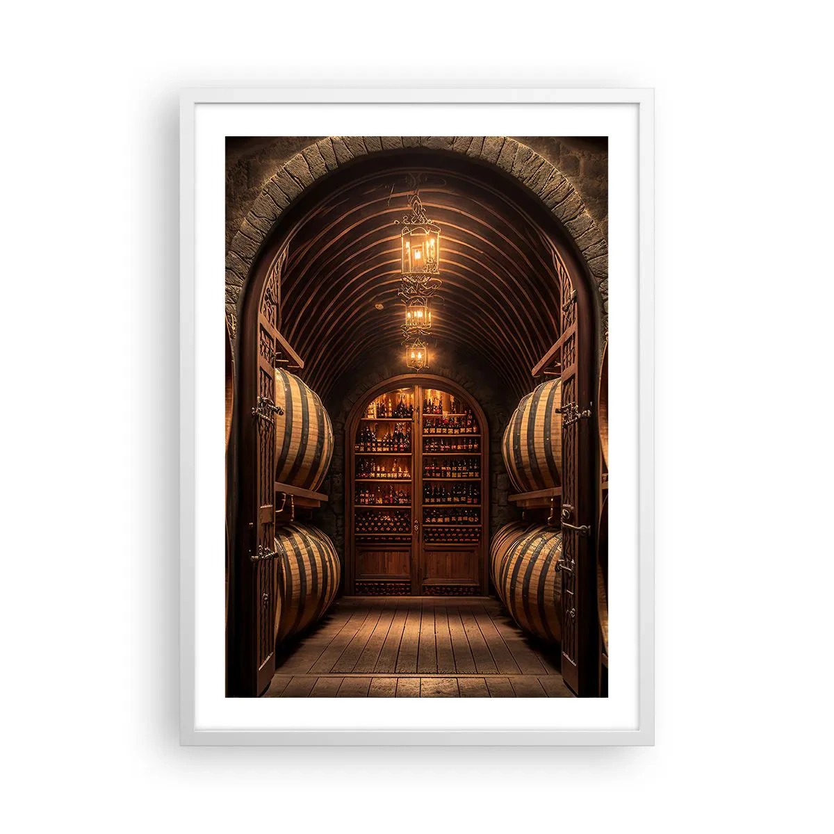 Poster in cornice bianca - L'atmosfera della cantina - 50x70 cm