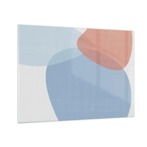 Quadro su vetro - Astrazione moderna con forme blu e rosa - 70x50cm - Legami pastello - Decorazione murale moderna per soggiorno e camera da letto ARTTOR