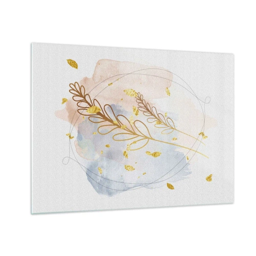 Quadro su vetro - Una delicata composizione con ramoscelli e foglie dorate in acquerello - 70x50cm - Soffio d'oro - Decorazione murale moderna per soggiorno e camera da letto ARTTOR