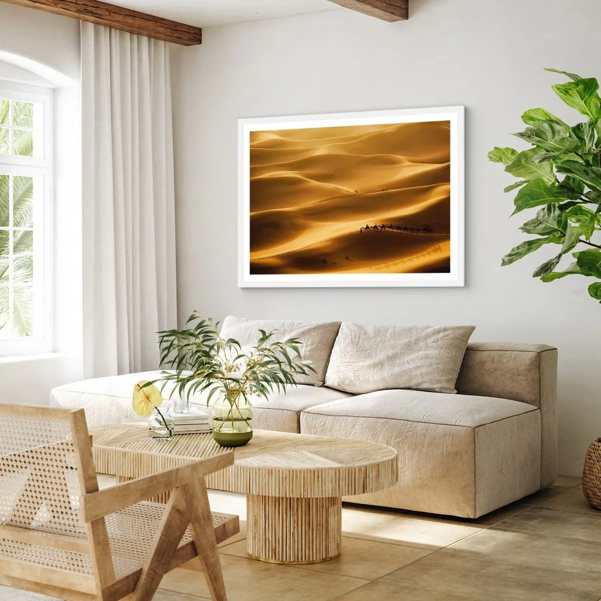 Poster in cornice bianca - La carovana sulle onde del deserto - 50x40 cm